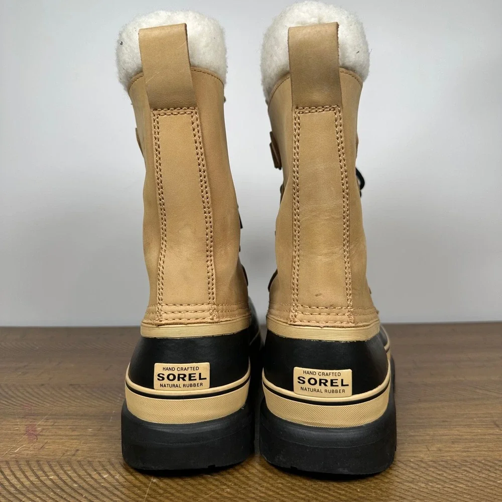 Sorel Boots Mens 9 Tan Caribou Waterproof Leather Winter Snow Hiking NM1000-281